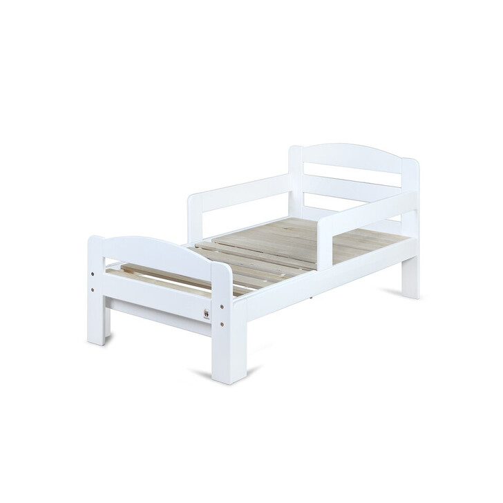 Patut extensibil YappyGrow din lemn de mesteacan, Cu bariere de protectie, De la 1.5 ani pana la 18 ani, YappyKids, 140-190x70 cm, Alb