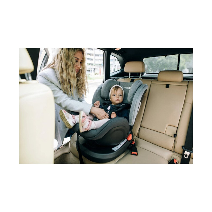 Scaun auto pentru copii, Linus, Pentru grupele de greutate 0-36 Kg, Tehnologie Isofix, Centura Top Tether, Protectie laterala, Rotire 360° grade, Cu pozitie de somn si tetiera reglabila, FreeON, Grey