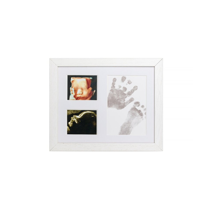 Baby HandPrint - Kit amprente mulaj cu cerneala gri, Pentru manuta si piciorus, Tiny Memories Frame, Non-toxic, 10x15 cm, Alb