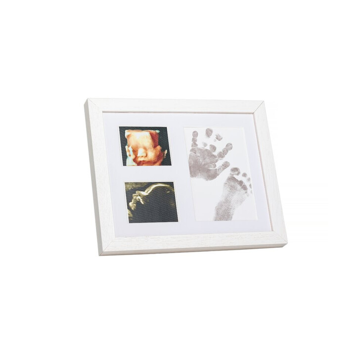 Baby HandPrint - Kit amprente mulaj cu cerneala gri, Pentru manuta si piciorus, Tiny Memories Frame, Non-toxic, 10x15 cm, Alb