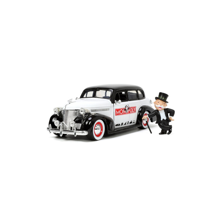 JADA SET MASINUTA METALICA CHEVROLET MASTER DELUXE 1939 SCARA 1:24 SI FIGURINA MR MONOPOLY