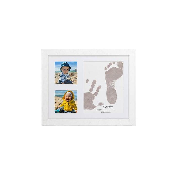 Baby HandPrint - Kit amprente mulaj cu cerneala gri, Pentru manuta si piciorus, Tiny Memories Frame, Non-toxic, 10x15 cm, Alb