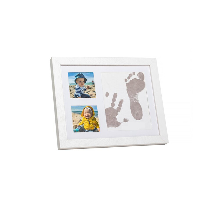 Baby HandPrint - Kit amprente mulaj cu cerneala gri, Pentru manuta si piciorus, Tiny Memories Frame, Non-toxic, 10x15 cm, Alb