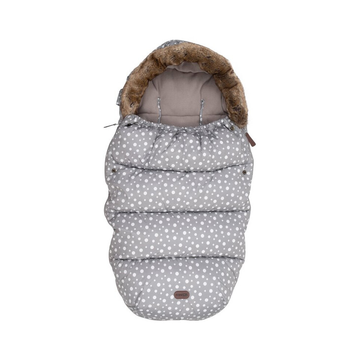 Sac de iarna pentru carucior, Polar, 100x55 cm, Impermeabil, Cu guler detasabil din blanita, Cu interior din fleece, FreeON, Grey Dots