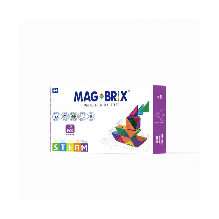 Set magnetic Magbrix 12 piese triunghi drept - compatibil cu caramizi de constructie tip Lego