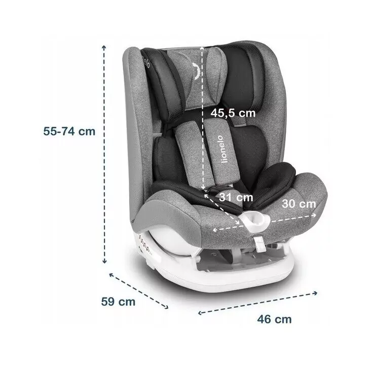 Lionelo - Scaun auto Oliver Stone Spatar reglabil, Protectie laterala, Top Tether, 9-36 Kg, cu Isofix, Gri