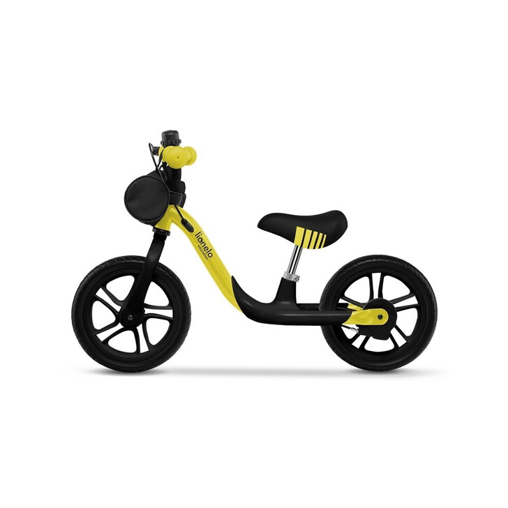 Lionelo - Bicicleta fara pedale Arie, Cu claxon, Saculet pentru depozitare, Roti din spuma Eva, 12 inch, Galben