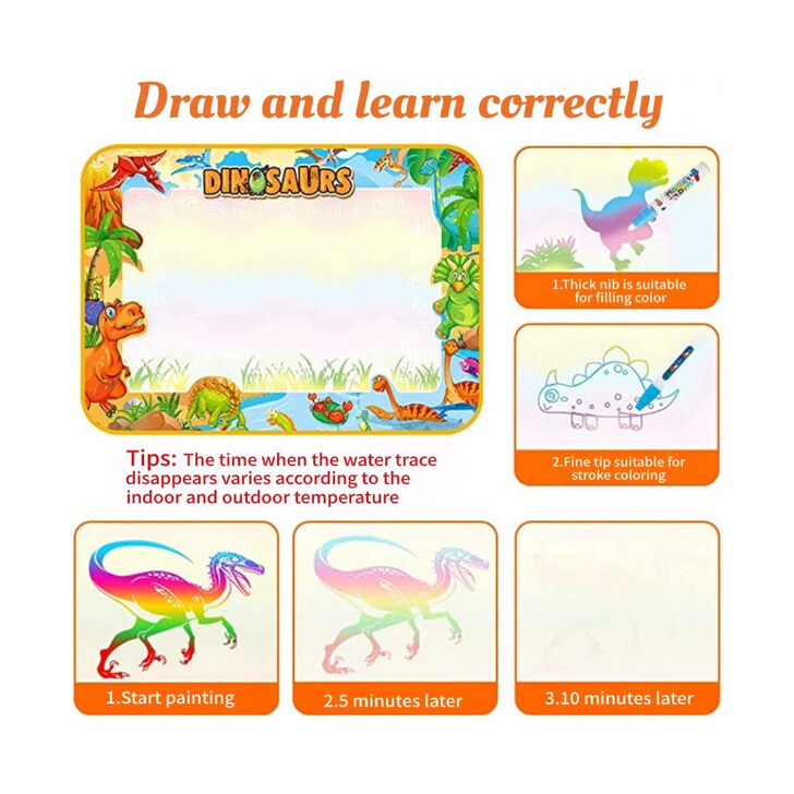 Covorasul Magic Dino- 100x70cm - Jucarie educativa de colorat cu apa