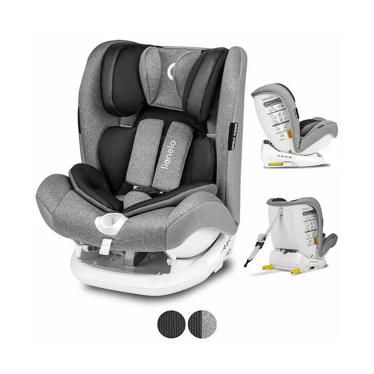 Lionelo - Scaun auto Oliver Stone Spatar reglabil, Protectie laterala, Top Tether, 9-36 Kg, cu Isofix, Gri