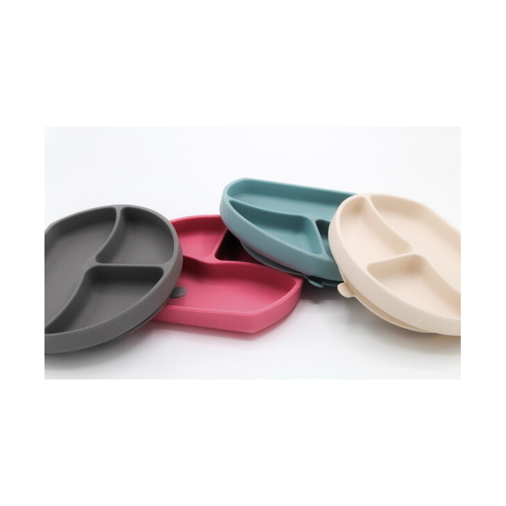 Farfurie din silicon cu 3 compartimente pentru auto-diversificare BabyJem (Culoare: Vernil)