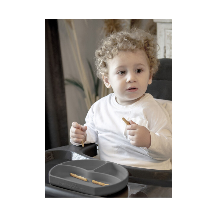 Farfurie din silicon cu 3 compartimente pentru auto-diversificare BabyJem (Culoare: Vernil)
