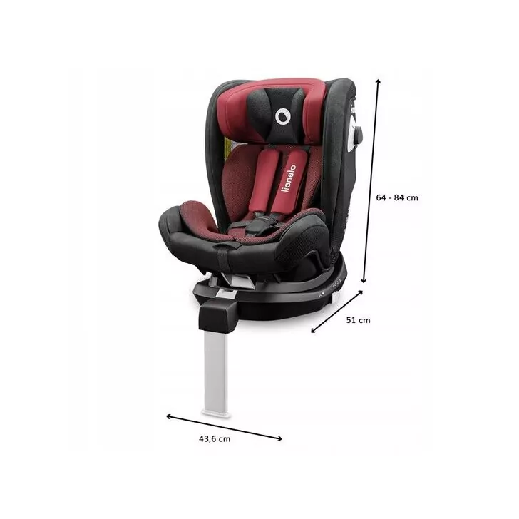 Lionelo - Scaun auto Braam Burgundy Pozitie de somn, Protectie laterala, Rotire 360 grade, 0-36 Kg, cu Isofix, Conform cu standardul european de securitate ECE R44/04, Rosu