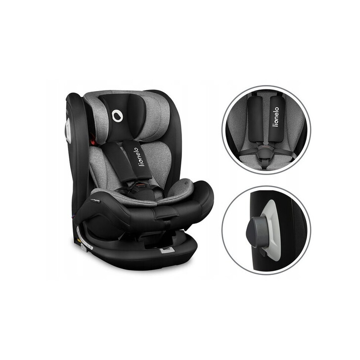 Lionelo - Scaun auto Bastiaan RWF Pozitie de somn, Protectie laterala, Rotire 360 grade, 0-36 Kg, Cu Isofix si Centura Top Tether, Conform cu standardul european de securitate ECE R44/04, Negru