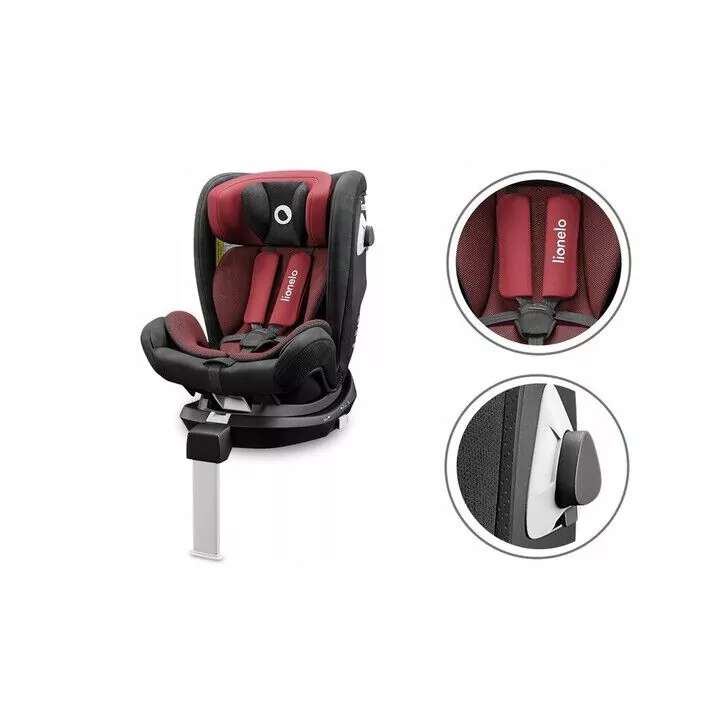 Lionelo - Scaun auto Braam Burgundy Pozitie de somn, Protectie laterala, Rotire 360 grade, 0-36 Kg, cu Isofix, Conform cu standardul european de securitate ECE R44/04, Rosu
