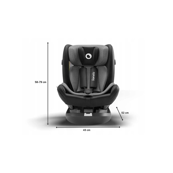 Lionelo - Scaun auto Bastiaan RWF Pozitie de somn, Protectie laterala, Rotire 360 grade, 0-36 Kg, Cu Isofix si Centura Top Tether, Conform cu standardul european de securitate ECE R44/04, Negru