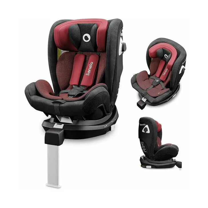 Lionelo - Scaun auto Braam Burgundy Pozitie de somn, Protectie laterala, Rotire 360 grade, 0-36 Kg, cu Isofix, Conform cu standardul european de securitate ECE R44/04, Rosu