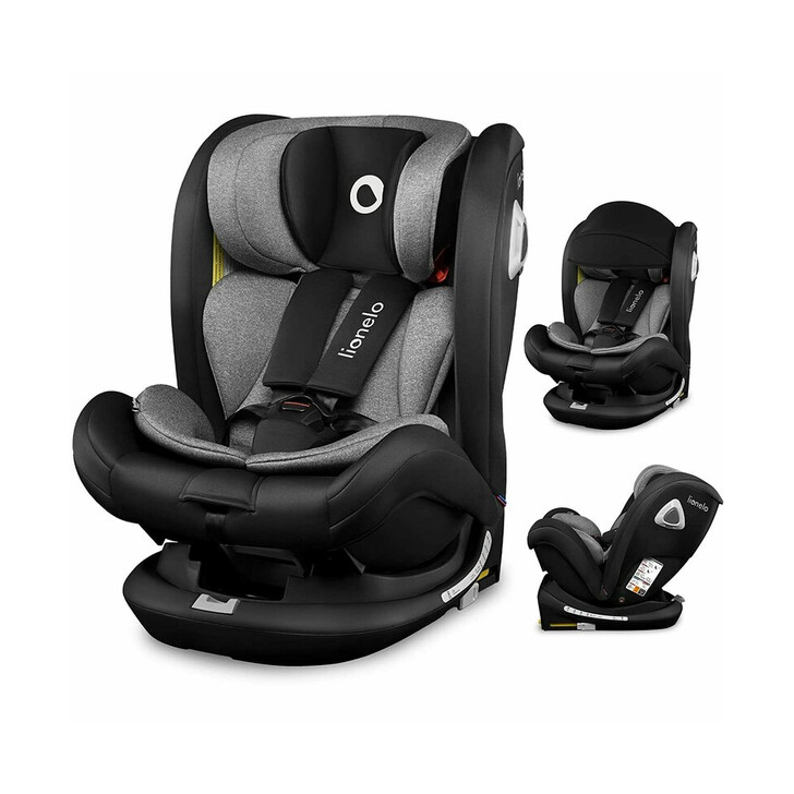 Lionelo - Scaun auto Bastiaan RWF Pozitie de somn, Protectie laterala, Rotire 360 grade, 0-36 Kg, Cu Isofix si Centura Top Tether, Conform cu standardul european de securitate ECE R44/04, Negru