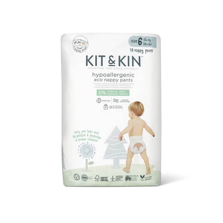 Scutece Hipoalergenice Eco Kit&Kin Pull Up XL6, Marimea 6, 15 kg+, 108 buc