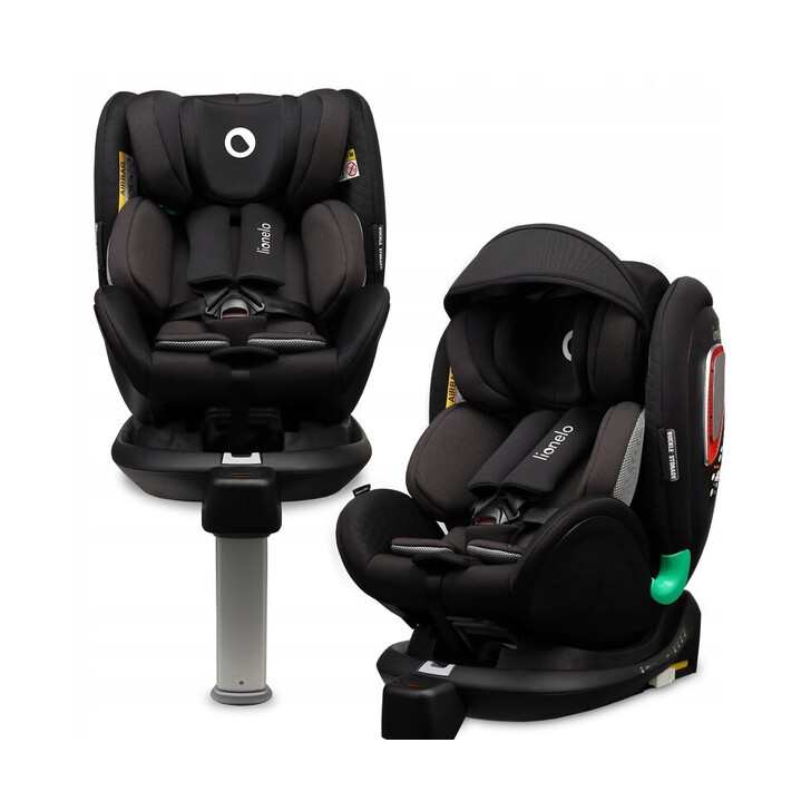 Lionelo - Scaun auto I-size Antoon Plus, Pozitie de somn, Protectie laterala, Rotire 360 grade, 0-18 kg, Cu Isofix si picior de sustinere, Negru, Testat ADAC, Conform cu standardul european de securitate ECE R129