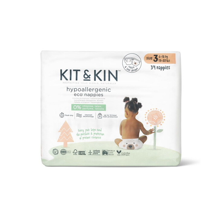 Scutece Hipoalergenice Eco Kit&Kin, Marimea 3, 6-10 kg , 128 buc