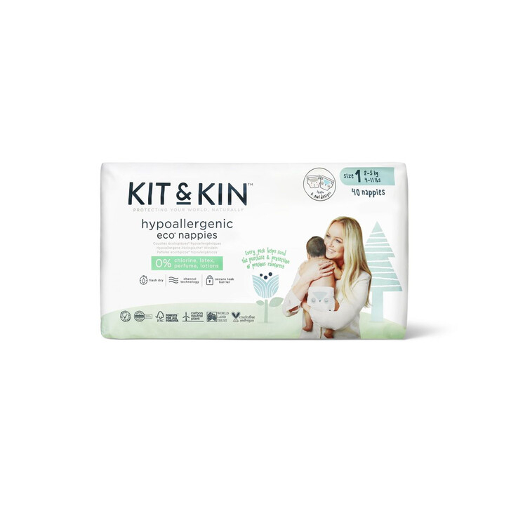 Scutece Hipoalergenice Eco Kit&Kin, Marimea 1, 2-5 kg, 160 buc