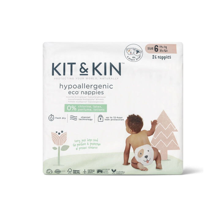 Scutece Hipoalergenice Eco Kit&Kin, Marimea 6, 14 kg+, 104 buc