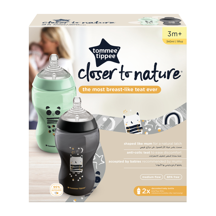 Biberon decorat Tommee Tippee, 340 ml, 2 buc, baieti