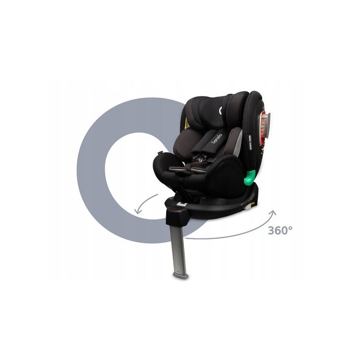 Lionelo - Scaun auto I-size Antoon Plus, Pozitie de somn, Protectie laterala, Rotire 360 grade, 0-18 kg, Cu Isofix si picior de sustinere, Negru, Testat ADAC, Conform cu standardul european de securitate ECE R129