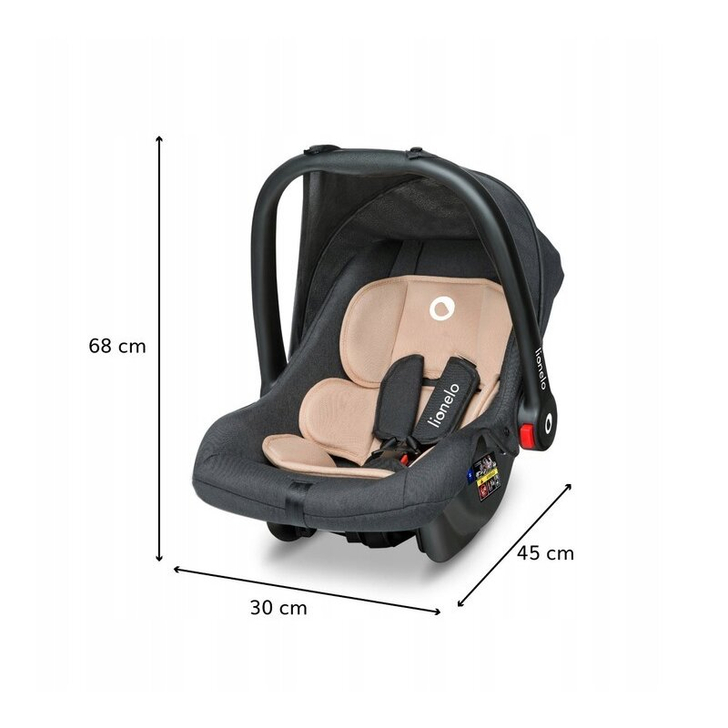 Lionelo - Scaun auto Noa Plus Sand, 0-13 Kg, Cu maner reglabil, Cu husa de picioare, Cu capotina, Cu salteluta cu doua fete, Conform cu standardul european de securitate ECE R44/04, Bej