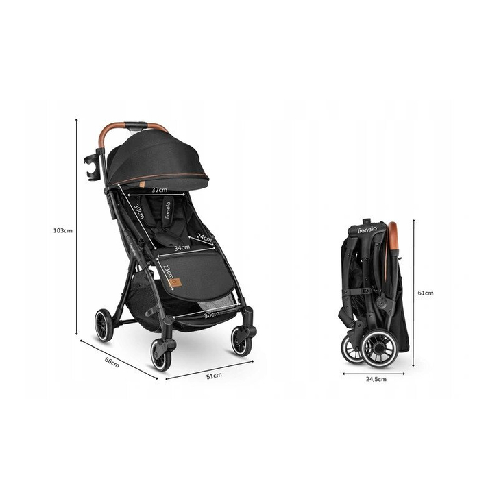 Lionelo - Carucior sport Julie One, De la nastere, Cu accesorii, Cadru din aluminiu, 0-22 kg, Negru