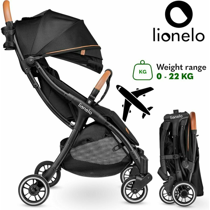 Lionelo - Carucior sport Julie One, De la nastere, Cu accesorii, Cadru din aluminiu, 0-22 kg, Negru