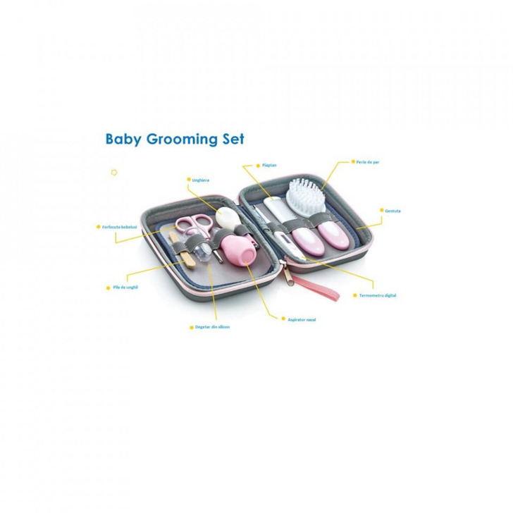 Set ingrijire bebelusi cu 9 piese BabyJem Grooming Set (Culoare: Roz)