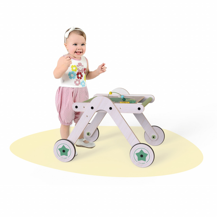 Antepremergator din lemn cu masuta de activitati 2 in 1 MamaToyz