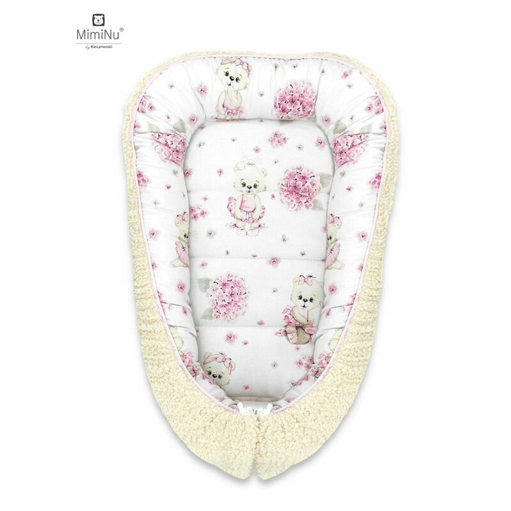 MimiNu - Cosulet bebelus pentru dormit, Baby Cocoon 75x55 cm, Ecru Pink Ballerina