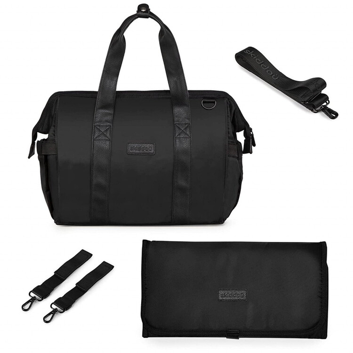 Geanta multifunctionala pentru parinti Inger, Onyz Leather, Negru, Skiddou