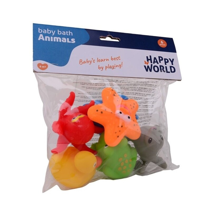 Happy World - Set jucarii de baie din cauciuc, 6 buc, 6 luni+, Multicolor