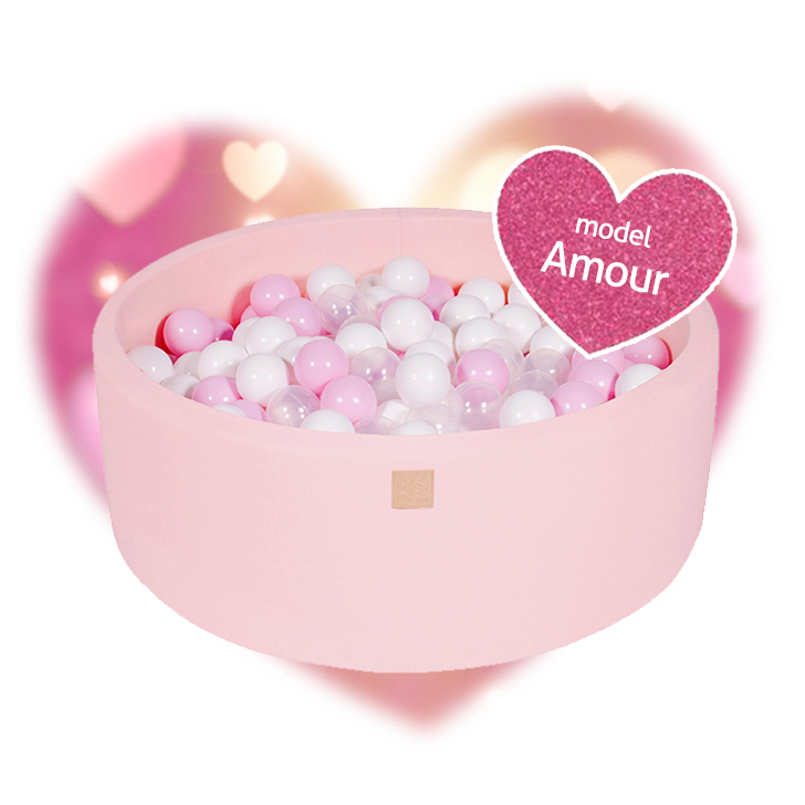 Piscina uscata cu 250 de bile (Alb perlat, Transparent, Roz Pastel) MeowBaby  , Amour, 90x40 cm, roz deschis