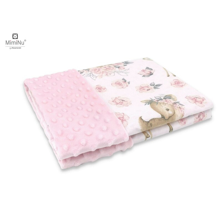 MimiNu - Set pentru bebelusi, 6+1 piese, Cu paturica de infasat, Prosop, Paturica, Cearceaf 120x60 cm, Sweet Deer Pink