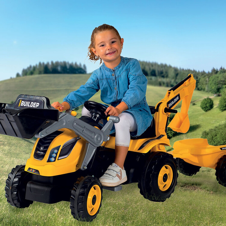 Tractor cu pedale si remorca Smoby Builder Max galben