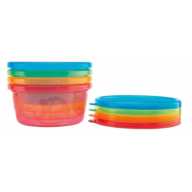 Nuby - Set de masa, 300 ml, 3 luni+, Cu 4 recipiente, 4 capace, 2 linguri, Multicolor