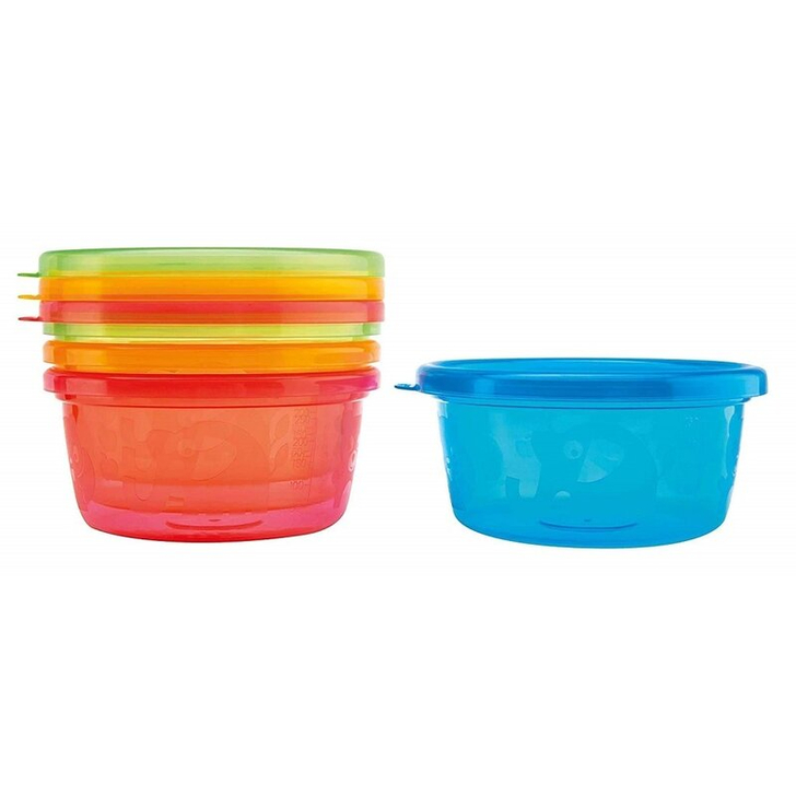 Nuby - Set de masa, 300 ml, 3 luni+, Cu 4 recipiente, 4 capace, 2 linguri, Multicolor