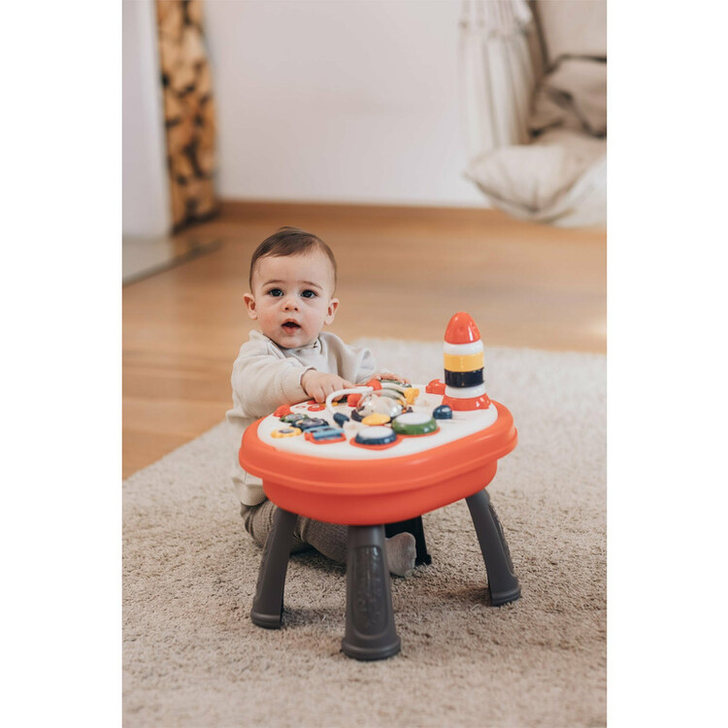 Masuta interactiva 2 in 1 pentru bebelusi, Educationala, Cu lumini si sunete, Cu panou detasabil si reversibil, Partea reversibila pentru Lego Duplo, Fun Table, Free2Play, Dimensiuni 35.5 cm x 31 cm x 41.5 cm, Multicolor