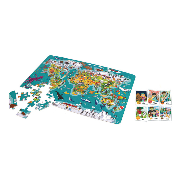 Puzzle pentru copii 2 in 1 in jurul lumii (100 piese)