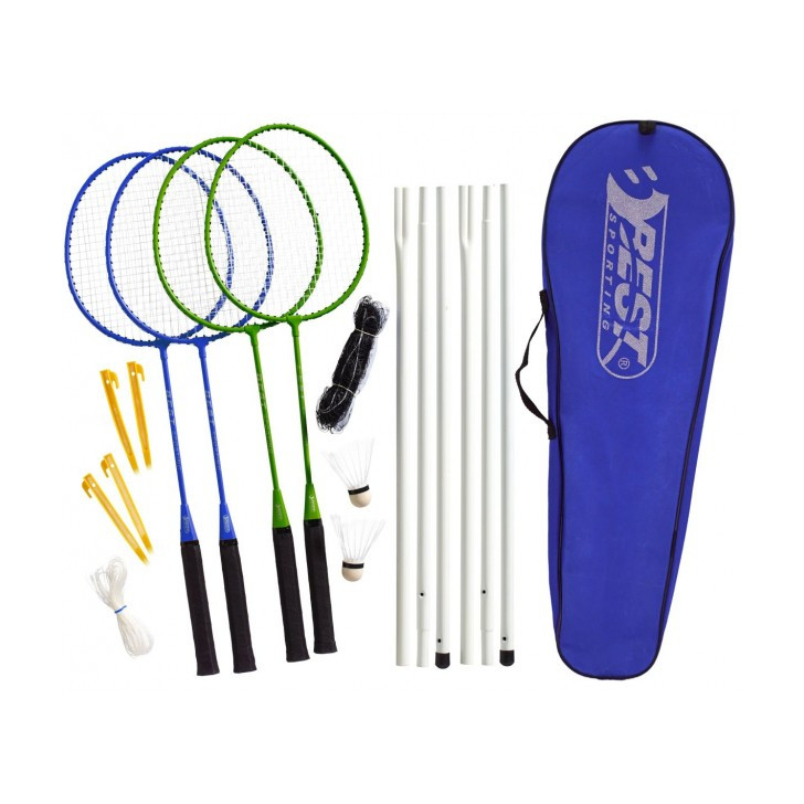 Set Badminton Best Sporting 500 in gentuta cu fileu 4 rachete