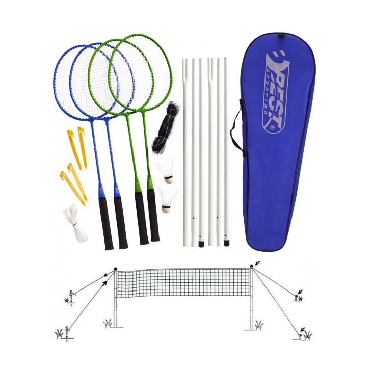 Set Badminton Best Sporting 500 in gentuta cu fileu 4 rachete