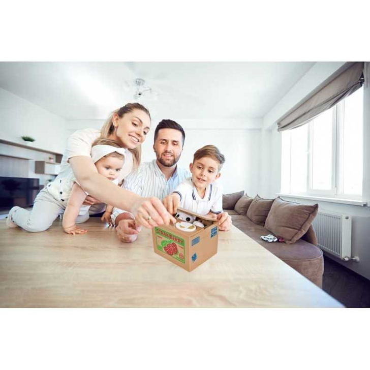 Pusculita interactiva pentru economii, cutie cu pisica