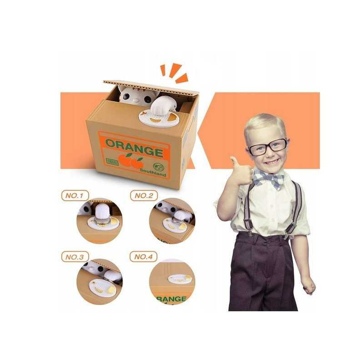Pusculita interactiva pentru economii, cutie cu pisica