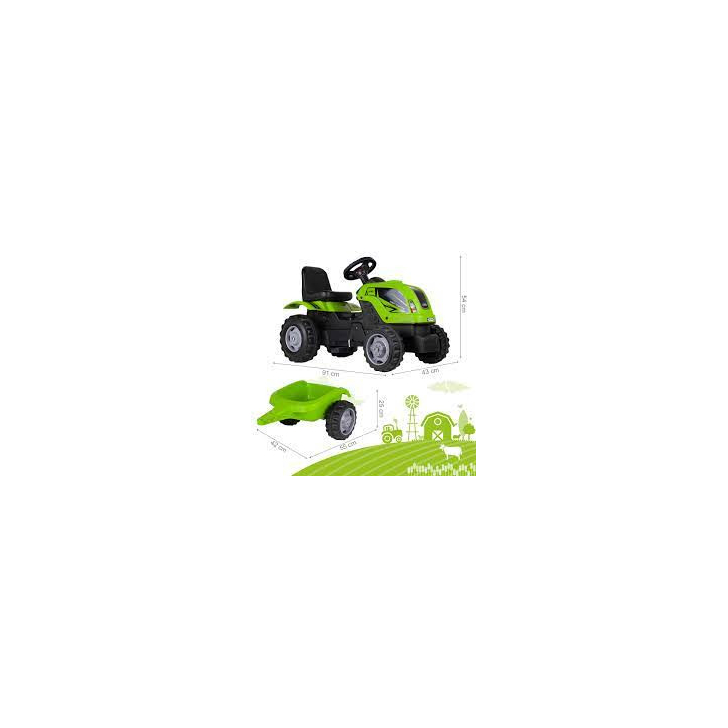 Tractor cu pedale si remorca, MalPlay, verde