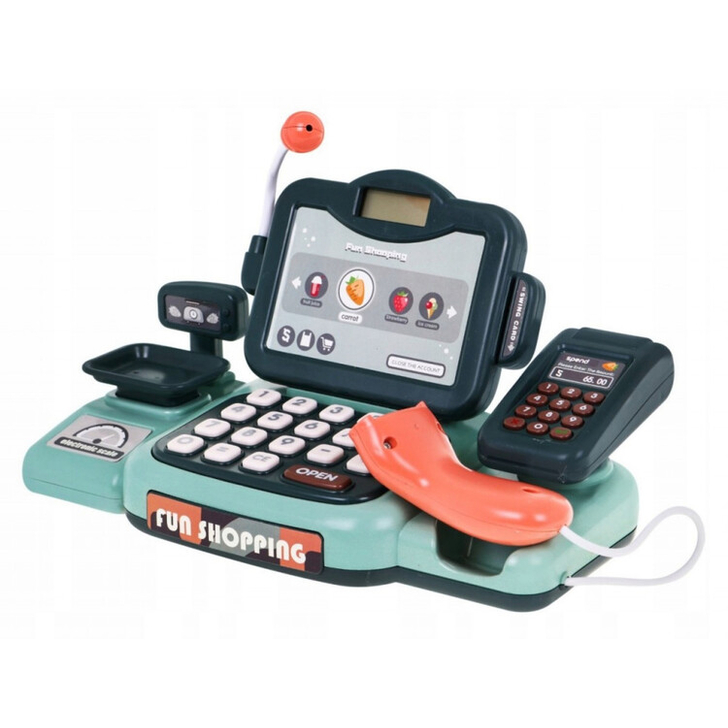 Casa de marcat interactiva, cu scanner, calculator, microfon, cantar, cos si accesorii