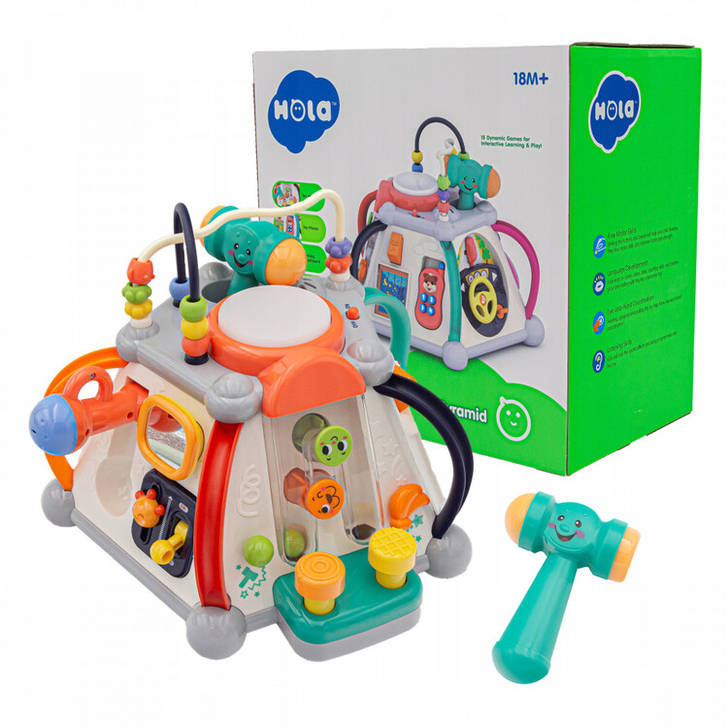 Jucarie cub interactiv senzorial cu 20 de mini jocuri si alte functii, Hola
